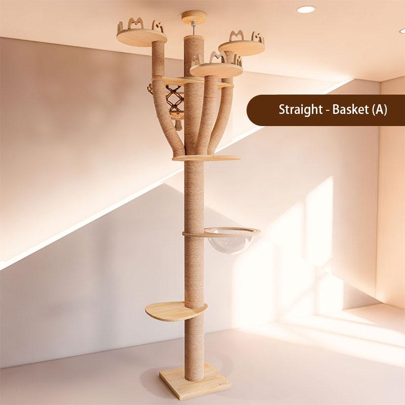 Solid Wood Multi-Layer Floor to Ceiling Cat Climbing Tree - MEWCATS