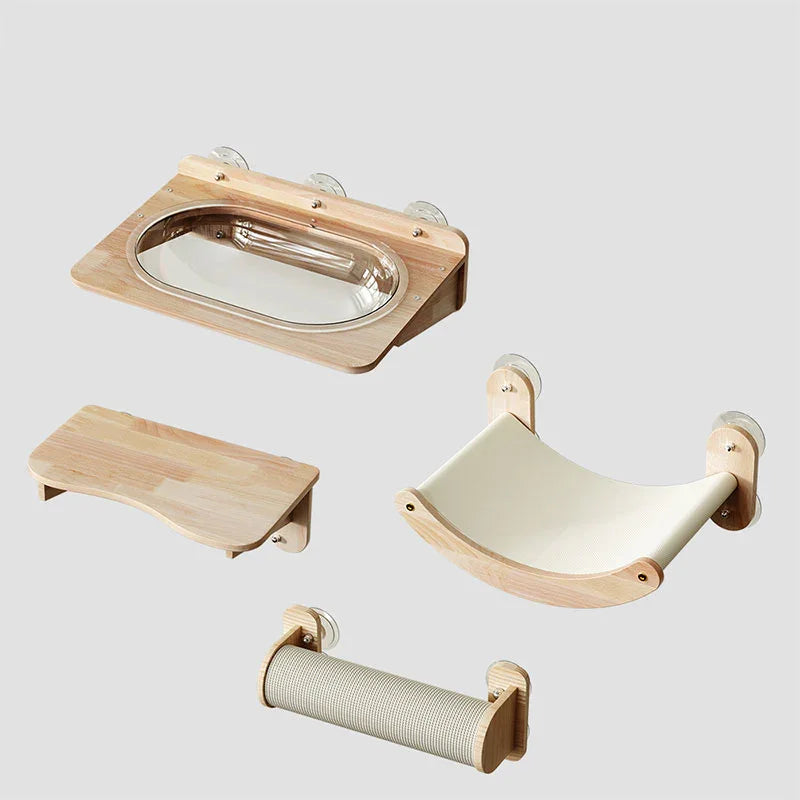 Solid Wood Suction Cup Cat Wall Shelves - MEWCATS