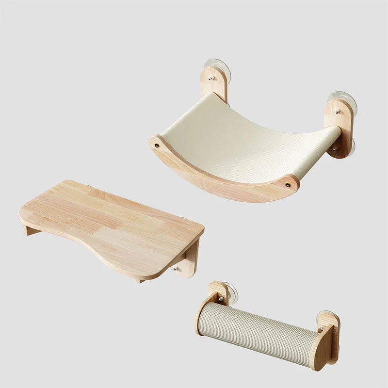 Solid Wood Suction Cup Cat Wall Shelves - MEWCATS