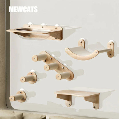Solid Wood Suction Cup Cat Wall Shelves - MEWCATS