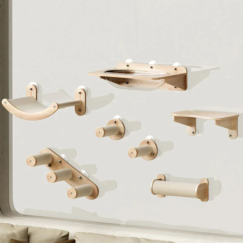 Solid Wood Suction Cup Cat Wall Shelves - MEWCATS