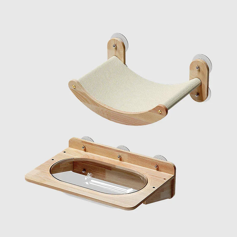 Solid Wood Suction Cup Cat Wall Shelves - MEWCATS