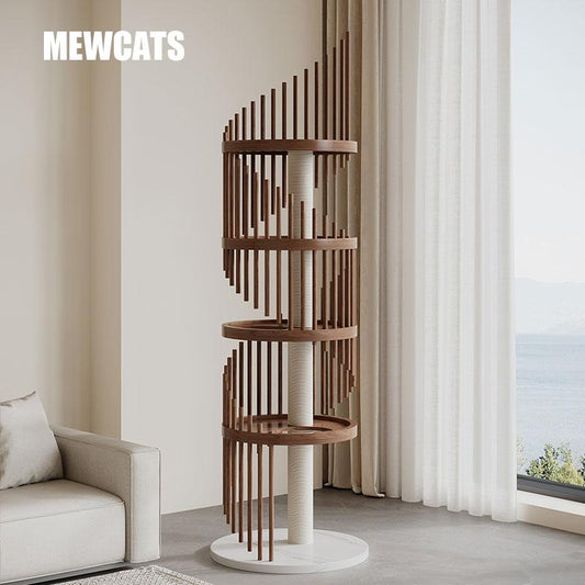 Spiral Art Solid Wood Cat Climbing Frame Tree - MEWCATS