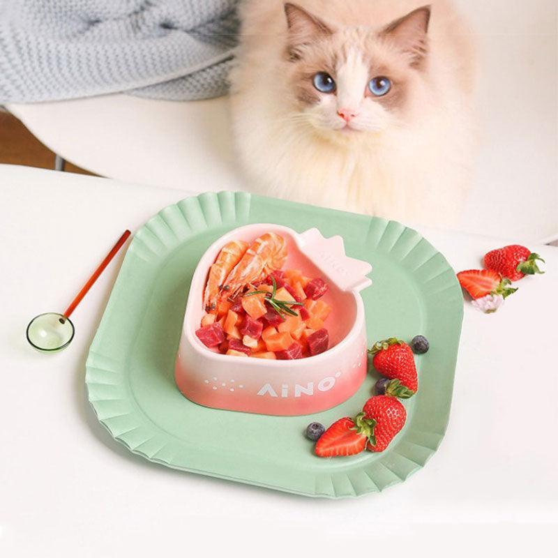Strawberry Mousse Ceramic Cat Food Water Bowl