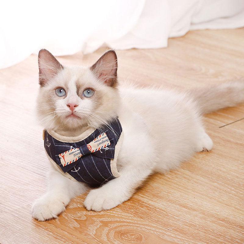 Striped Bowtie Cat Harness and Leash Vest 5 Color Cat Lead - MEWCATS