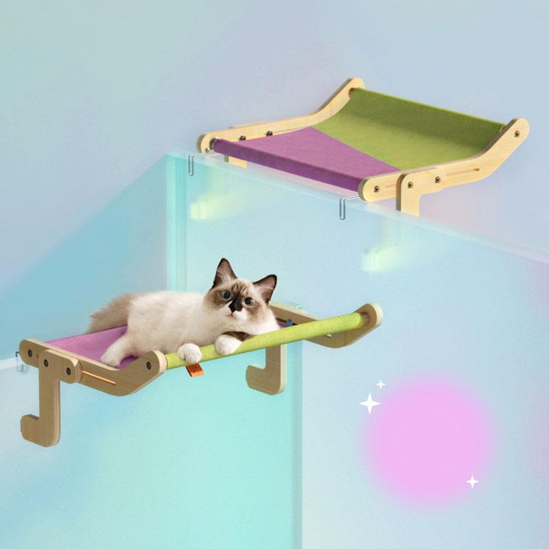 Cat Window Perch, Sturdy Wooden Frame Cat Hammocks for Large Cats,  Adjustable Durable Cat Bed for All-Around Sunbathing, Funny Sleep DIY Cat  Perch