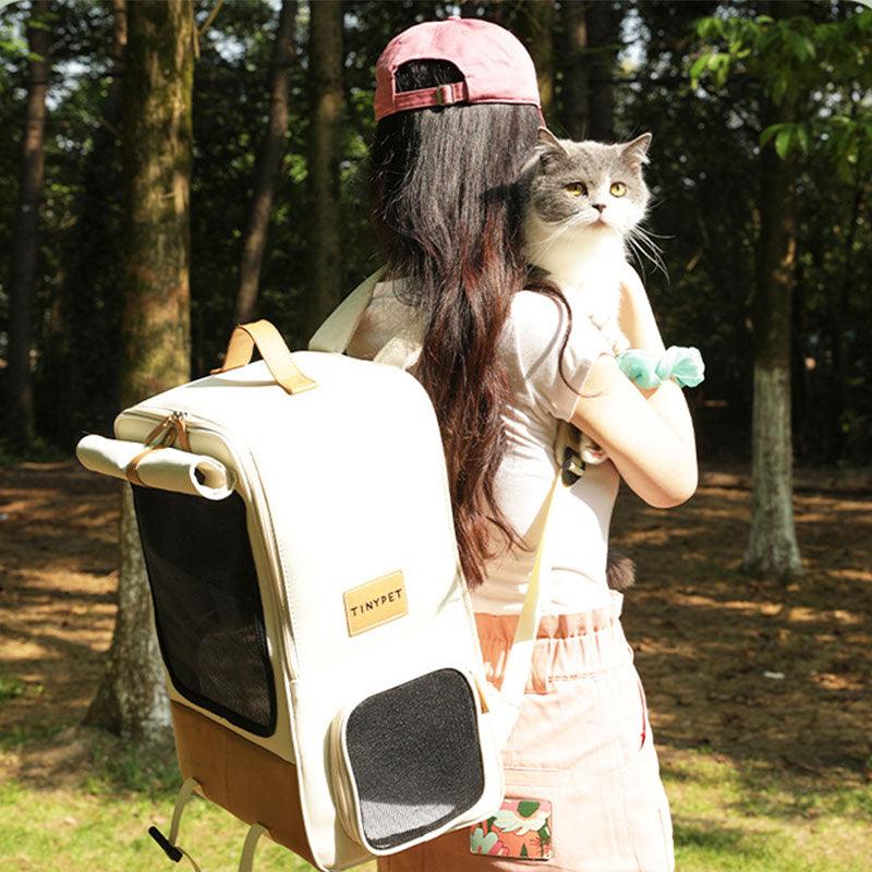 Hazelnut Latte Cat Carrier Bag Canvas Hand Carry Large Pet Backpack