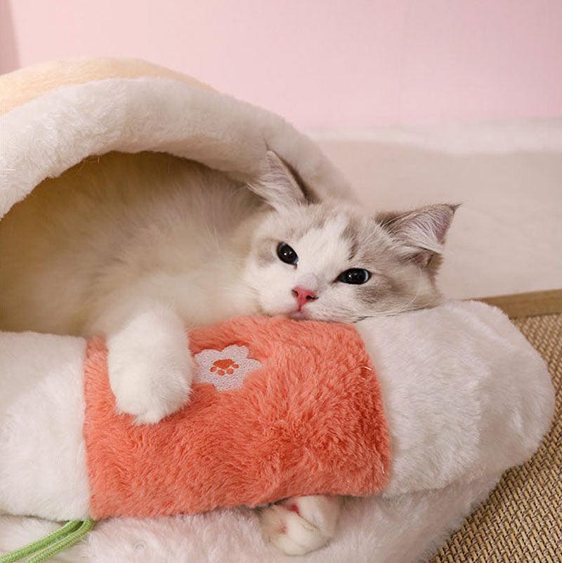 Super Warm Cat Bed  Pet Sleeping Bag Nest with Removable Pillow