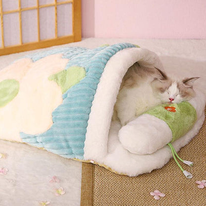 Super Warm Cat Bed Pet Sleeping Bag Nest with Removable Pillow
