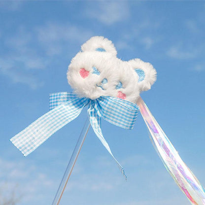 Teaser Cat Stick Toys Long Pole Bear Ribbon Tassel Bell