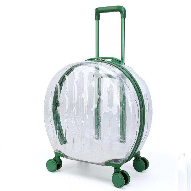 Transparent Cat Trolley Case Travel Transport Tote With Wheels Rolling Green Pet Handbag