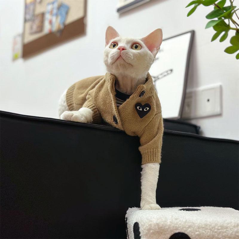 Warm Devon Sphynx Hairless Cat Clothes Cardigan Sweater