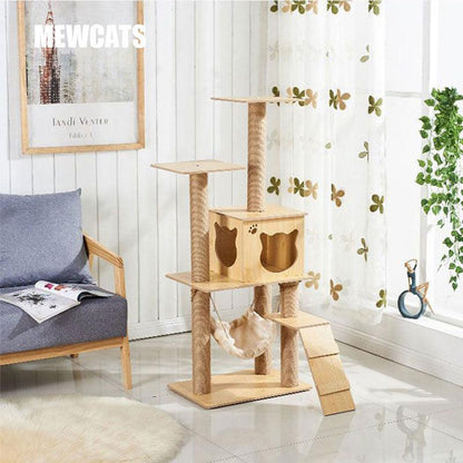 Wooden Cat Tree Scratching Toy Sisal Grinding Paws Cat Climbing Frame