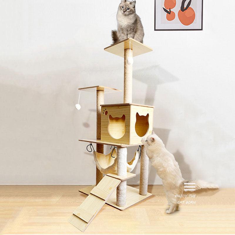 Wooden Cat Tree Scratching Toy Sisal Grinding Paws Cat Climbing Frame