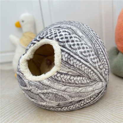 Woven Wool Spherical Cat Cave Bed Round Opening House Pet Nest