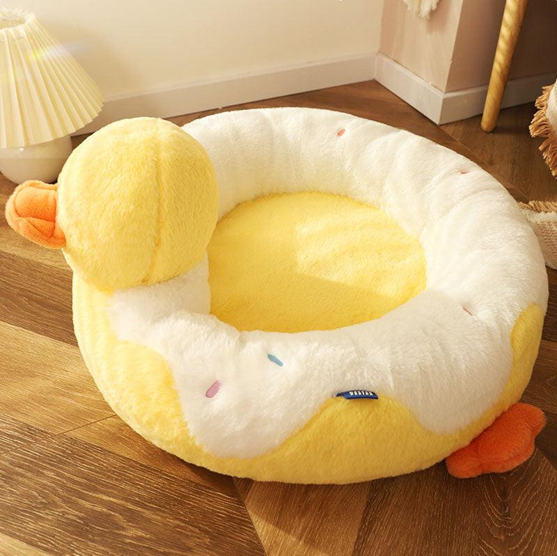 Cute Cat Nest Cartoon Little Yellow Duck Shape Fluffy Pet Bed