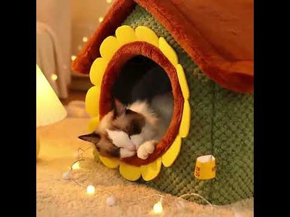 Sunflower House Cat Bed Detachable Cave