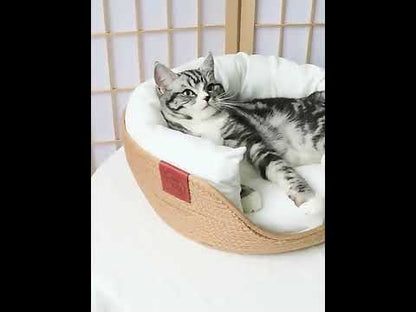 Four Seasons Cooling Pet Bed Hand Made Paper Rope Round Cat Cozy Nest